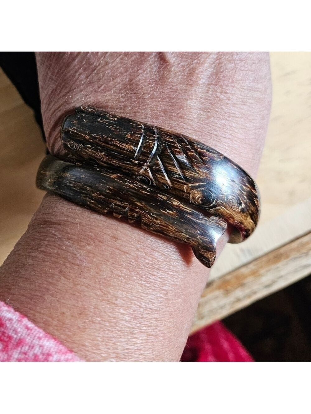 Vintage Indonesia Brahma Akar Bahar Coral Root Carved Bracelet